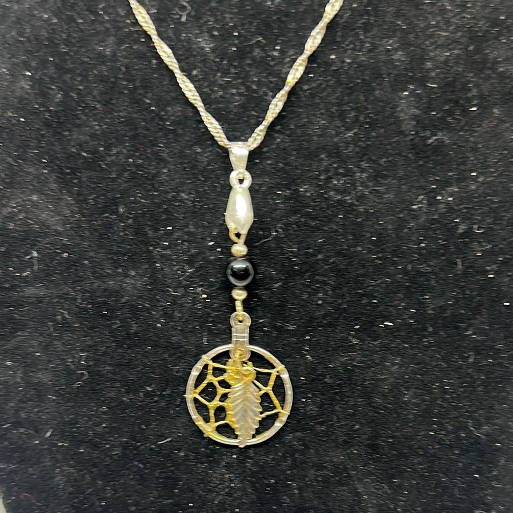 Gold and Black Nature-Inspired Dream Catcher Necklace
